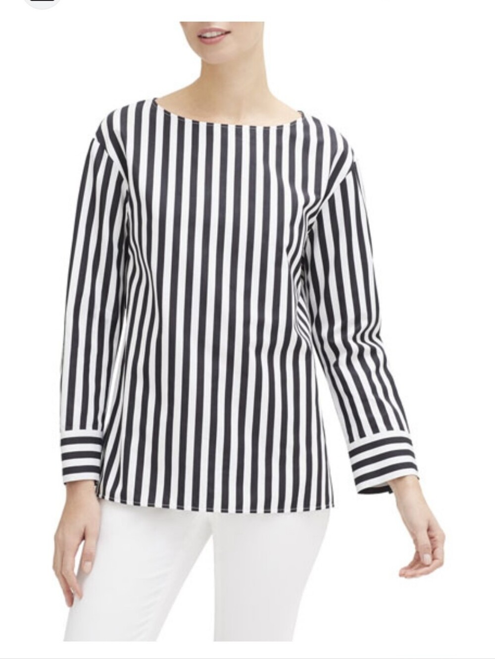 Lafayette 148 New York Black and White Vertical-Striped Boatneck Top Medium
